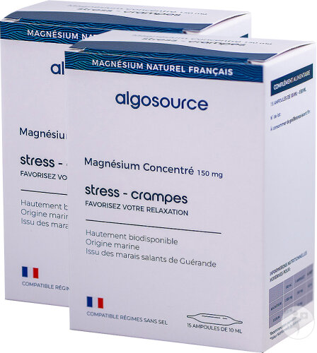 Pack De 2 Algosource Magnésium Concentré 150mg Ampoules 15x10ml
