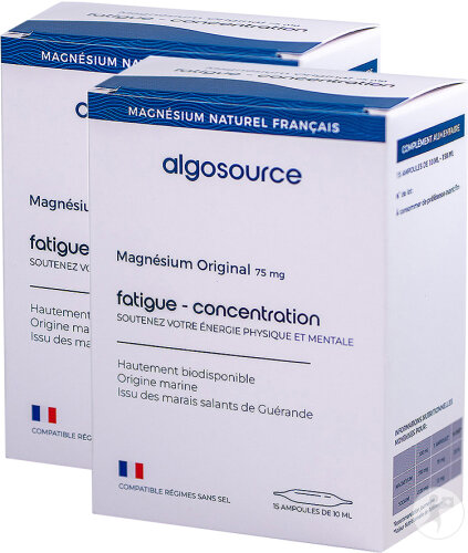 Pack De 2 Algosource Magnésium Original 75mg Ampoules 15x10ml