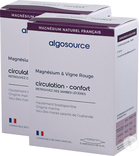 Pack De 2 Algosource Magnésium & Vigne Rouge Ampoules 15x10ml