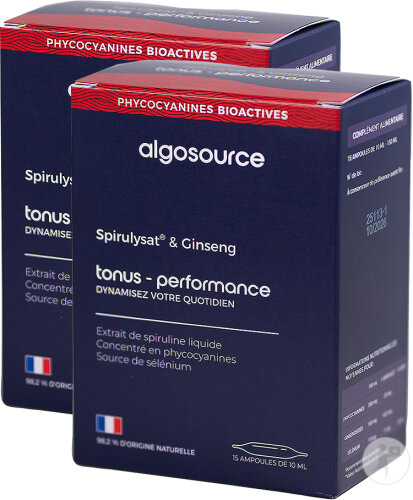 Pack De 2 Algosource Spirulysat & Ginseng Ampoules 15x10ml