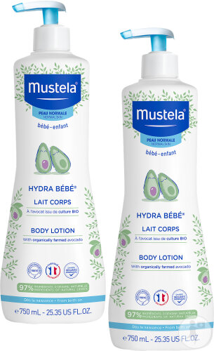 Pack De 2 Mustela Bébé Hydra Bébé Lait Corps Peau Normale Flacon Pompe 750ml