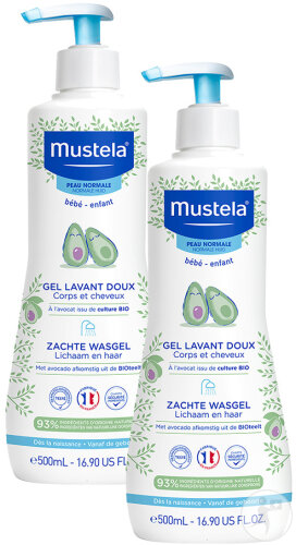Pack De 2 Mustela Gel Lavant Doux Corps Et Cheveux Peau Normale Flacon Pompe 500ml