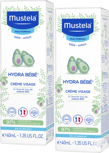 Pack De 2 Mustela Hydra Bébé Crème Visage À L'Avocat Peau Normale Tube 40ml