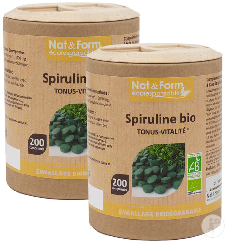Pack De 2 Nat&Form Spiruline Bio Tonus-Vitalité 200 Comprimés