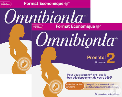 Pack De 2 Omnibionta Pronatal 2 Acide Folique Grossesse 12 Semaines 84 Comprimés + 84 Gélules