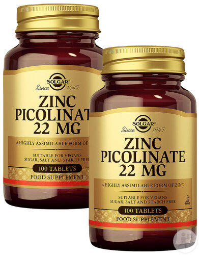 Pack De 2 Solgar Zinc Picolinate 22mg Comprimés 100