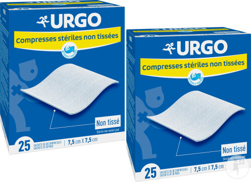 Pack De 2 Urgo Compresses Stériles Non Tissées 7,5x7,5cm Sachets 25x2 Pièces