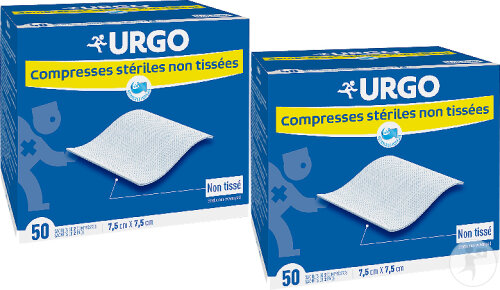 Pack De 2 Urgo Compresses Stériles Non Tissées 7,5x7,5cm Sachets 50x2 Pièces