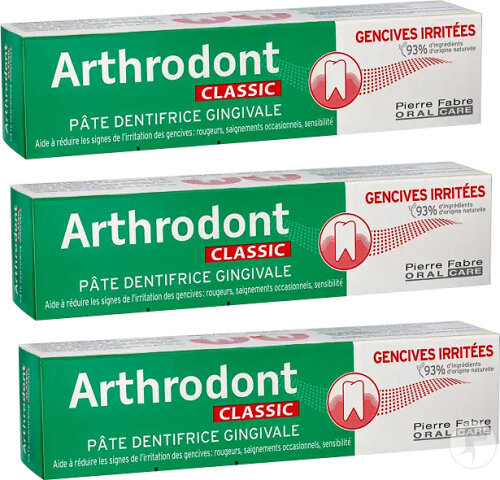 Pack De 3 Arthrodont Classic Pâte Dentifrice Gingivale Gencives Irritées Tube 75ml