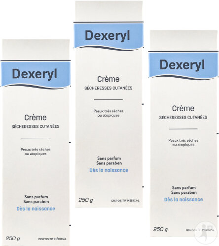 Pack De 3 Dexeryl Crème Sècheresses Cutanées Sans Parfum Visage Et Corps Peaux Sèches Atopiques 250g