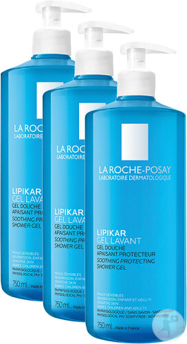 Pack de 3 La Roche-Posay Lipikar Gel Lavant Peau Sensible Flacon Pompe 750ml