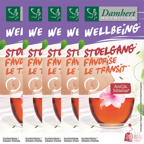 Pack De 5 Damhert Tea Time Stimule Le Transit Infusion D'Herbes 20 Sachets