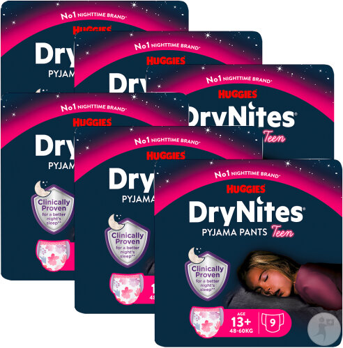 Pack De 6 DryNites Culottes Absorbantes Pour La Nuit Filles 13+ Ans 48-60kg 9 Pièces