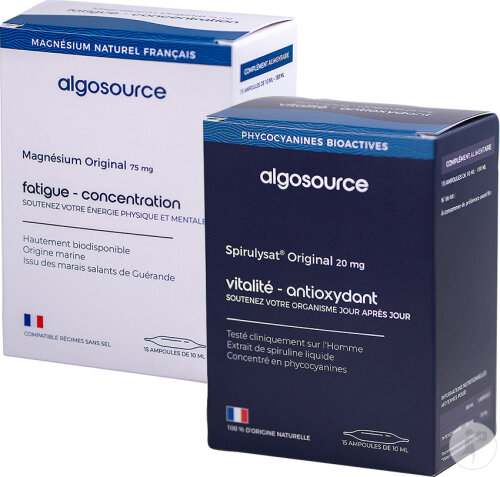 Pack Découverte Algosource Spirulysat Original 20mg 20x10ml + Magnésium Original 75mg 15x10ml