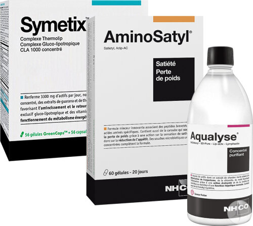 Pack Perte De Poids NHCO Aqualyse 500ml + Symetix 56 Gélules + 56 Capsules + AminoSatyl 60 Capsules