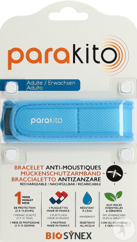 Parakito Bracelet Anti-Moustiques Adulte Bleu 1 Pièce
