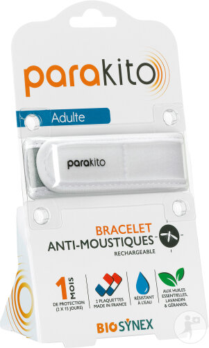 Parakito Bracelet Anti-Moustique Rechargeable Adulte Blanc 1 Pièce