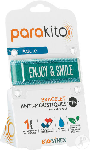 Parakito Bracelet Anti-Moustique Rechargeable Adulte Bleu Enjoy&Smile 1 Pièce