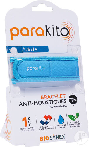 Parakito Bracelet Anti-Moustique Rechargeable Adulte Bleu 1 Pièce