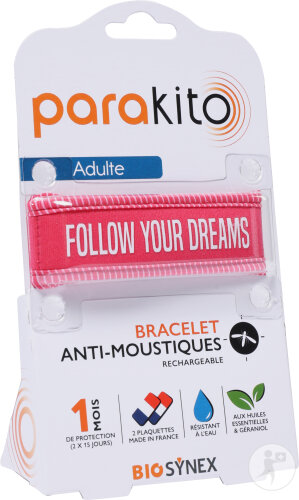Parakito Bracelet Anti-Moustique Rechargeable Adulte Fuchsia Follow Your Dreams 1 Pièce