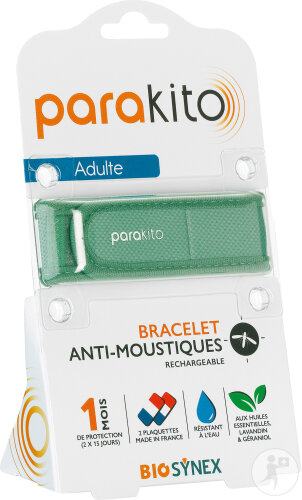 Parakito Bracelet Anti-Moustique Rechargeable Adulte Kaki 1 Pièce