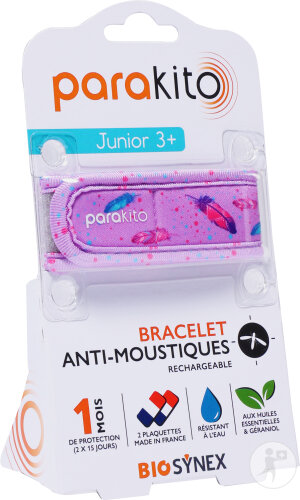 Parakito Bracelet Anti-Moustique Rechargeable Junior Plumes 1 Pièce