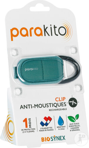 Parakito Clip Anti-Moustique Rechargeable Kaki 1 Pièce + 2 Plaquettes