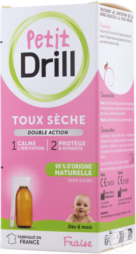Petit Drill Sirop Toux Sèche Dès 6 Mois Fraise Flacon 125ml