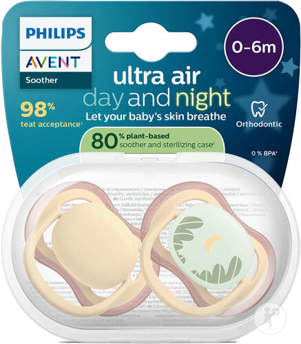 Philips Avent Sucette +0m Air Nuit/Day 2 Pièces
