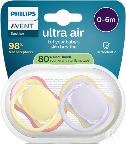 Philips Avent Sucette +0m Air Pistache/Lilas 2 Pièces