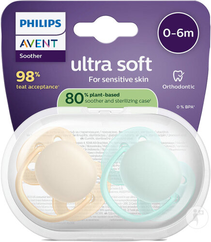 Philips Avent Sucette +0 Mois Soft Neutre 2 Pièces