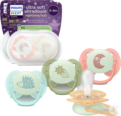 Philips Avent Sucette +0m Soft Nuit Déco 4 Pièces