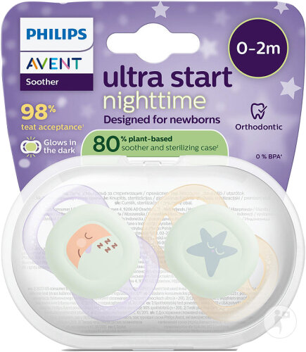 Philips Avent Sucette +0m Start Nuit Fille 2 Pièces