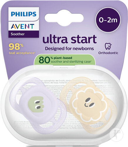 Philips Avent Sucette +0m Start Pêche/Lilas Motif 2 Pièces