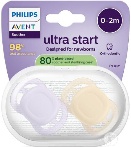 Philips Avent Sucette +0m Start Pêche/Lilas Uni 2 Pièces