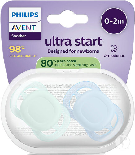 Philips Avent Sucette +0m Start Vert/ Bleu Uni 2 Pièces