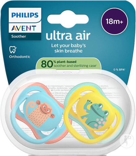 Philips Avent Sucette +18m Ultra Air Grenouille/Singe 2 Pièces