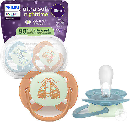 Philips Avent Sucette +18m Soft Night Bleu/Orange 2 Pièces