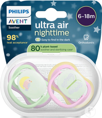 Philips Avent Sucette +6m Air Night Oiseau/Papillon 2 Pièces