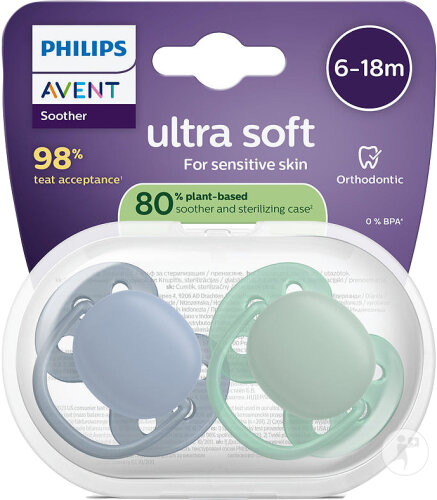 Philips Avent Sucette +6m Soft Bleu/Vert 2 Pièces