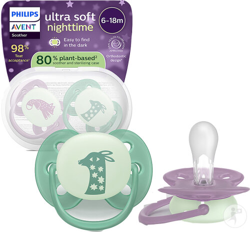 Philips Avent Sucette +6m Soft Night Fuchsia/Vert 2 Pièces