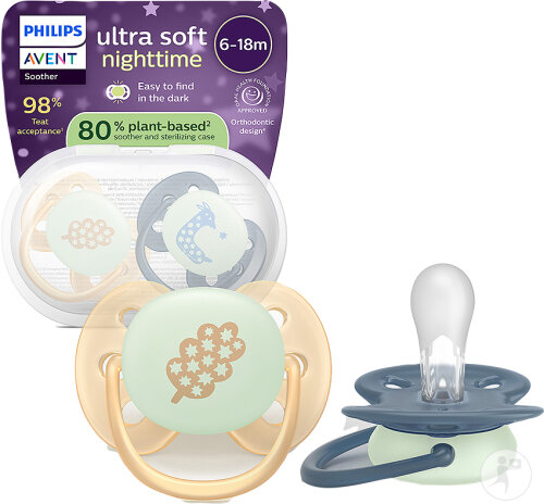 Philips Avent Sucette +6m Soft Night Pêche/Bleu 2 Pièces
