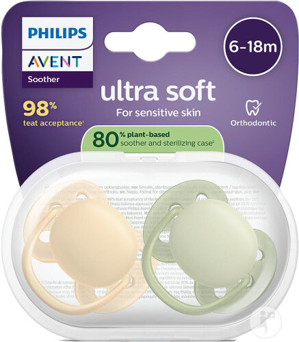 Philips Avent Sucette +6m Soft Pêche/Olive 2 Pièces