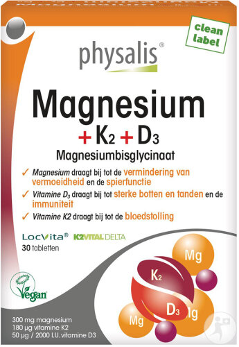 Physalis Magnésium + K2 + D3 Végan 30 Comprimés
