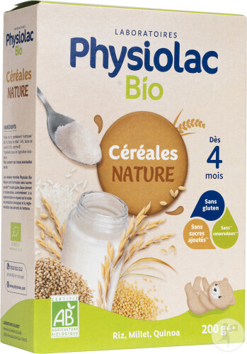 Physiolac Bio Céréales Nature Bébés 4+ Mois Riz Millet Quinoa 200g