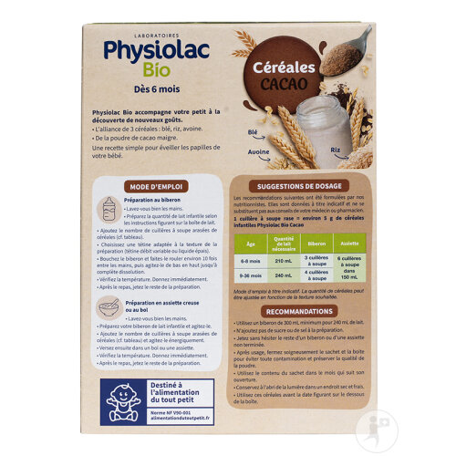 Physiolac Céréales Cacao Dès 6 Mois Bio 200g-2