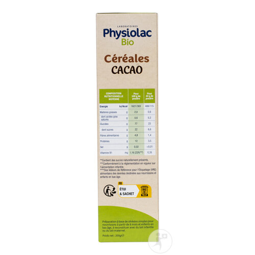 Physiolac Céréales Cacao Dès 6 Mois Bio 200g-4