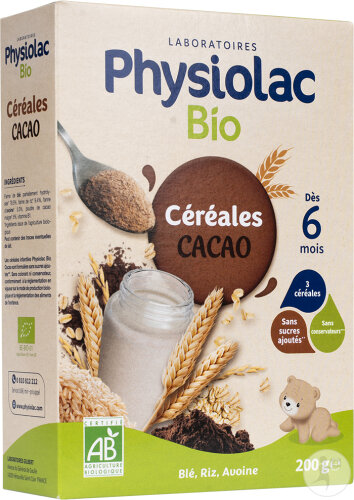 Physiolac Céréales Cacao Dès 6 Mois Bio 200g