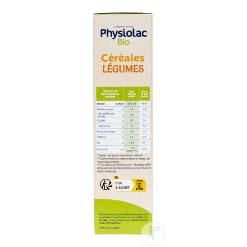 Physiolac Céréales Légumes Dès 4 Mois Bio 200g-3