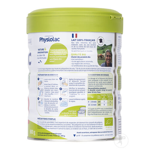 Physiolac Lait Bio 2ème Âge 6-12 Mois Bio Boîte 800g-2